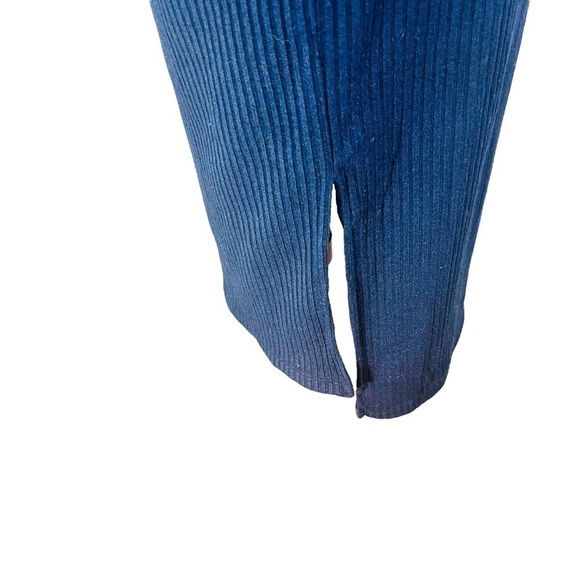 X BY GOTTEX Navy Blue Ribbed Sleeveless Lace Up Shift Midi Dress Size L - Picture 6 of 12